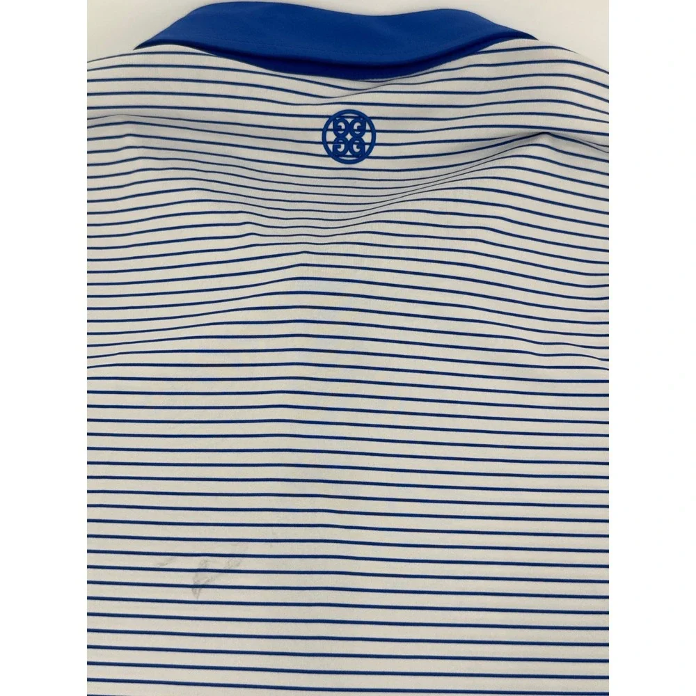 G/FORE Mens Striped Golf Polo Shirt Blue White Short Sleeve Size Large L‎